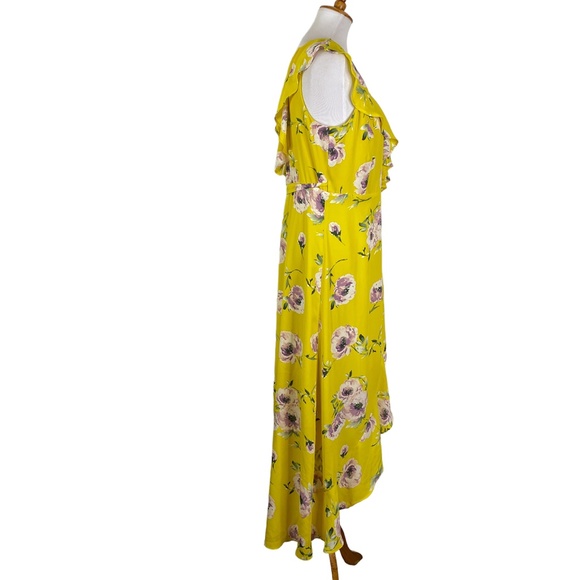 Leith Floral Wrap Dress Hi-Low Maxi Yellow Sz. M - Picture 3 of 8